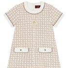 Girls Ivory & Beige Logo Dress, 1, hi-res