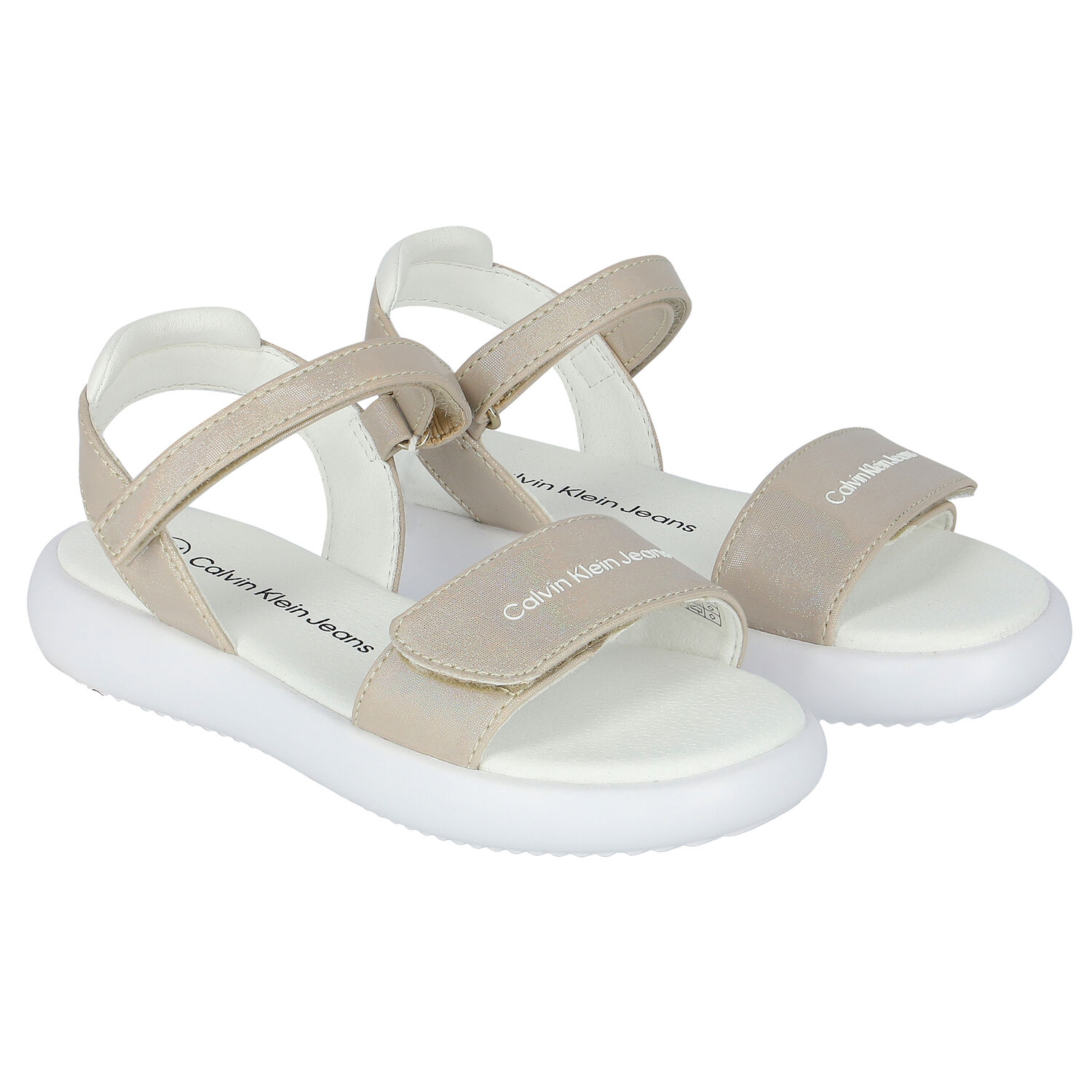 Girls Metallic Gold Logo Sandals, 1, hi-res