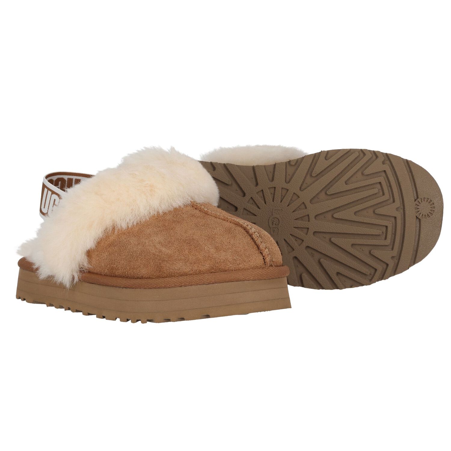 Girls Beige Funkette Suede Slippers, 2, hi-res