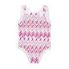 Younger Girls White & Pink Zig Zag Swimsuit, 1, hi-res