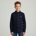 Boys Navy Blue Logo Shirt, 1, hi-res
