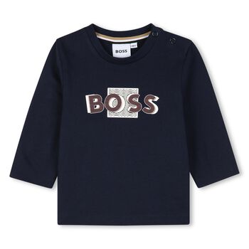 Younger Boys Navy Blue Logo Long Sleeve Top