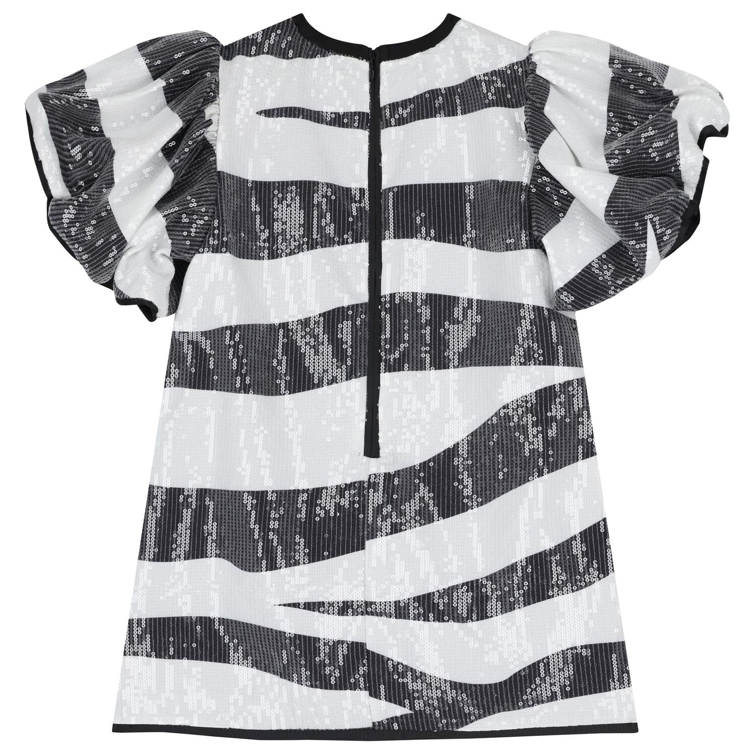 Girls Black & Ivory Zebra Sequin Dress, 1, hi-res image number null