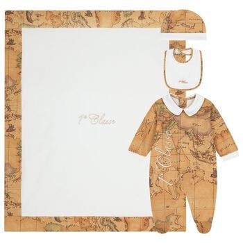 White & Beige Geo Map Babygrow Gift Set 