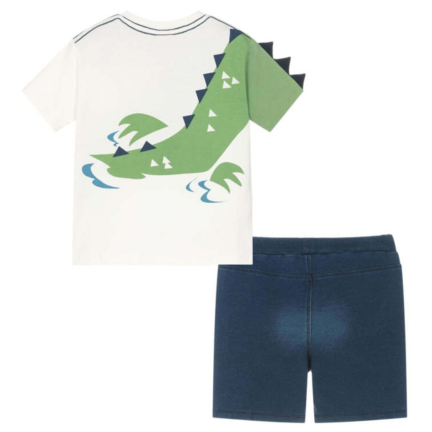 Boys Ivory & Navy Blue Alligator Shorts Set, 1, hi-res
