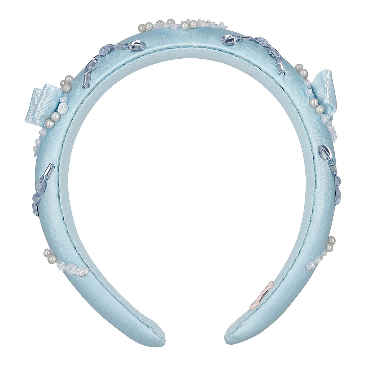 Girls Blue Embellished Satin Headband, 1, hi-res
