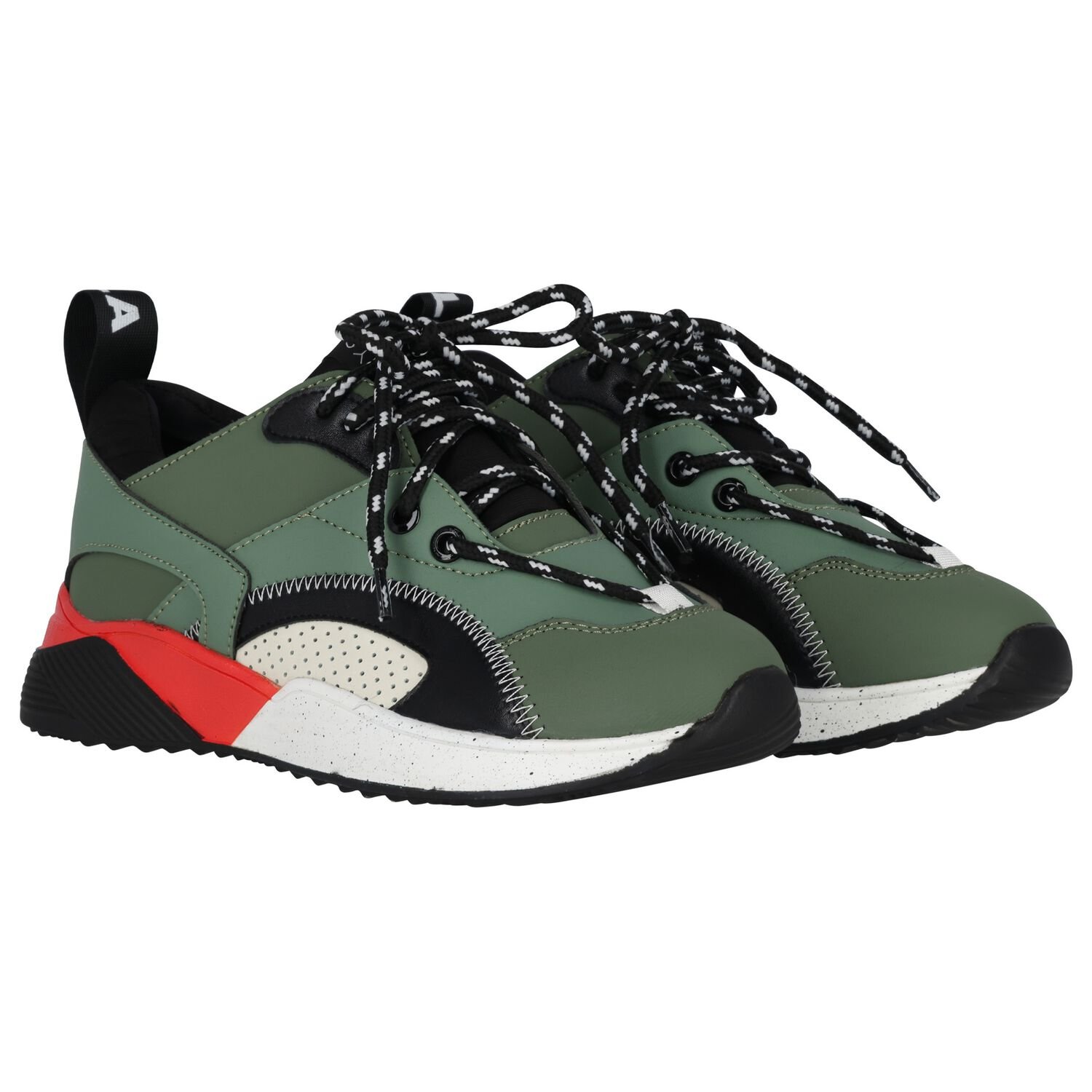 Boys Green Faux Leather Trainers, 1, hi-res