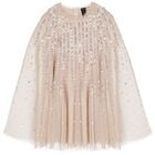 Girls Beige Sequinned Tulle Cape Dress, 1, hi-res