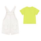 Baby Boys Ivory & Green Dungaree Set, 1, hi-res