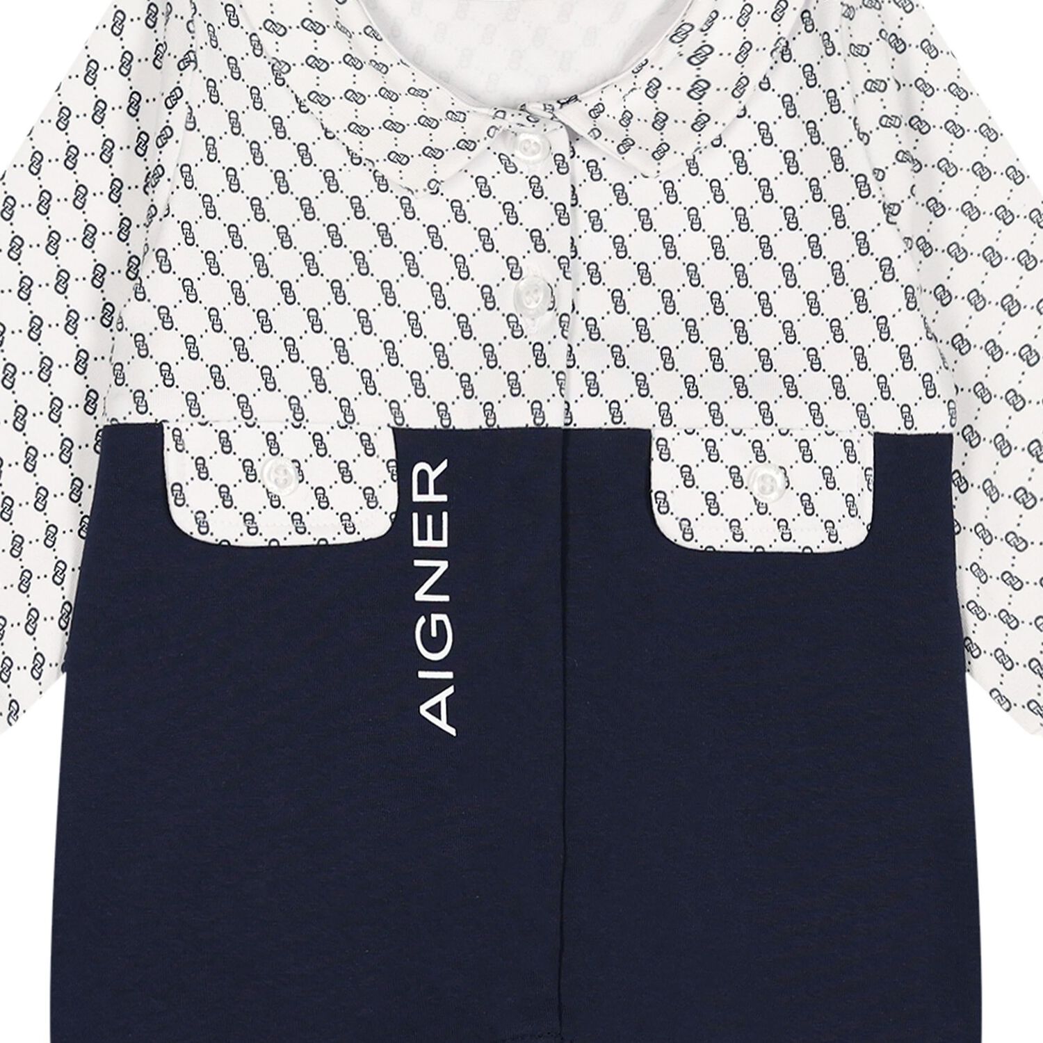 Baby Boys White & Navy Blue Logo Babygrow, 2, hi-res