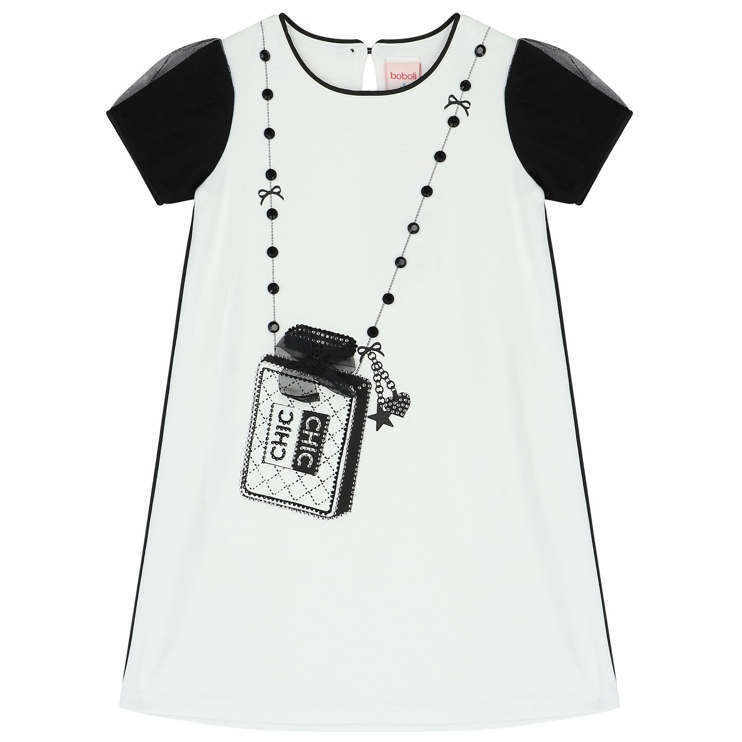 Girls White & Black Bag Dress, 1, hi-res