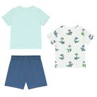 Younger Boys White, Aqua & Navy Blue Shorts Set, 1, hi-res