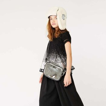 Girls Black Mesh Logo Top