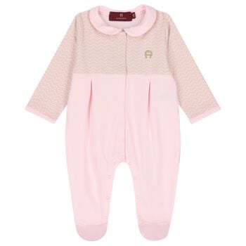 Baby Girls Pink & Gold Logo Babygrow