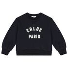 سويت شيرت بنات بالشعار باللون الكحلي, 1, hi-res