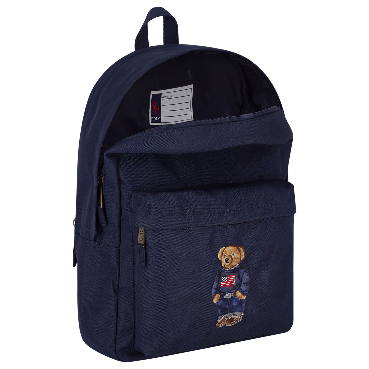 Boys Navy Blue Canvas Polo Bear Backpack ( 44cm ), 2, hi-res