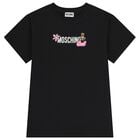 Girls Black Teddy Bear Logo Dress, 1, hi-res