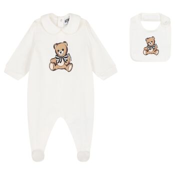 Baby Girls White Teddy Bear Logo Babygrow Gift Set