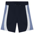 Boys Navy Blue Striped Shorts, 1, hi-res