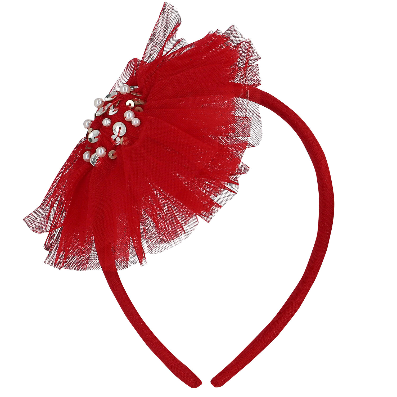 Girls Red Tulle Headband, 1, hi-res