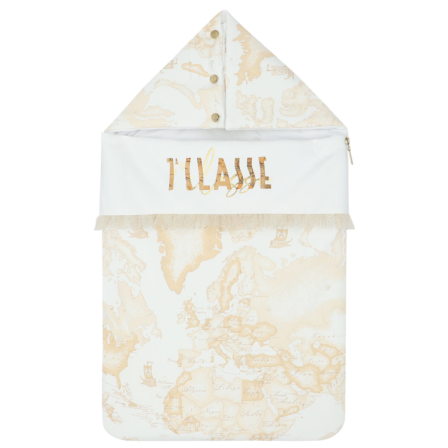 Girls White & Beige Geo Map Baby Nest, 1, hi-res