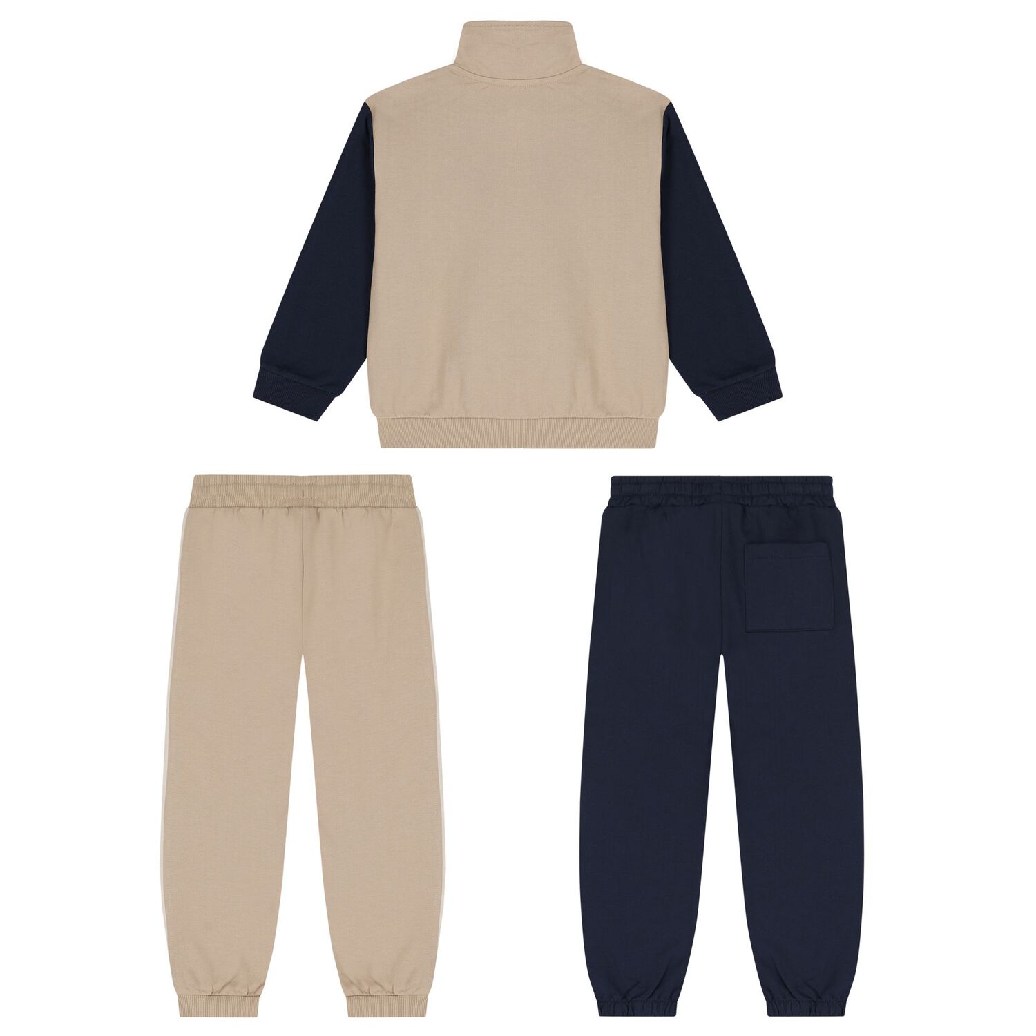 Boys Beige & Navy Blue Tracksuit Set ( 3 Piece ), 2, hi-res