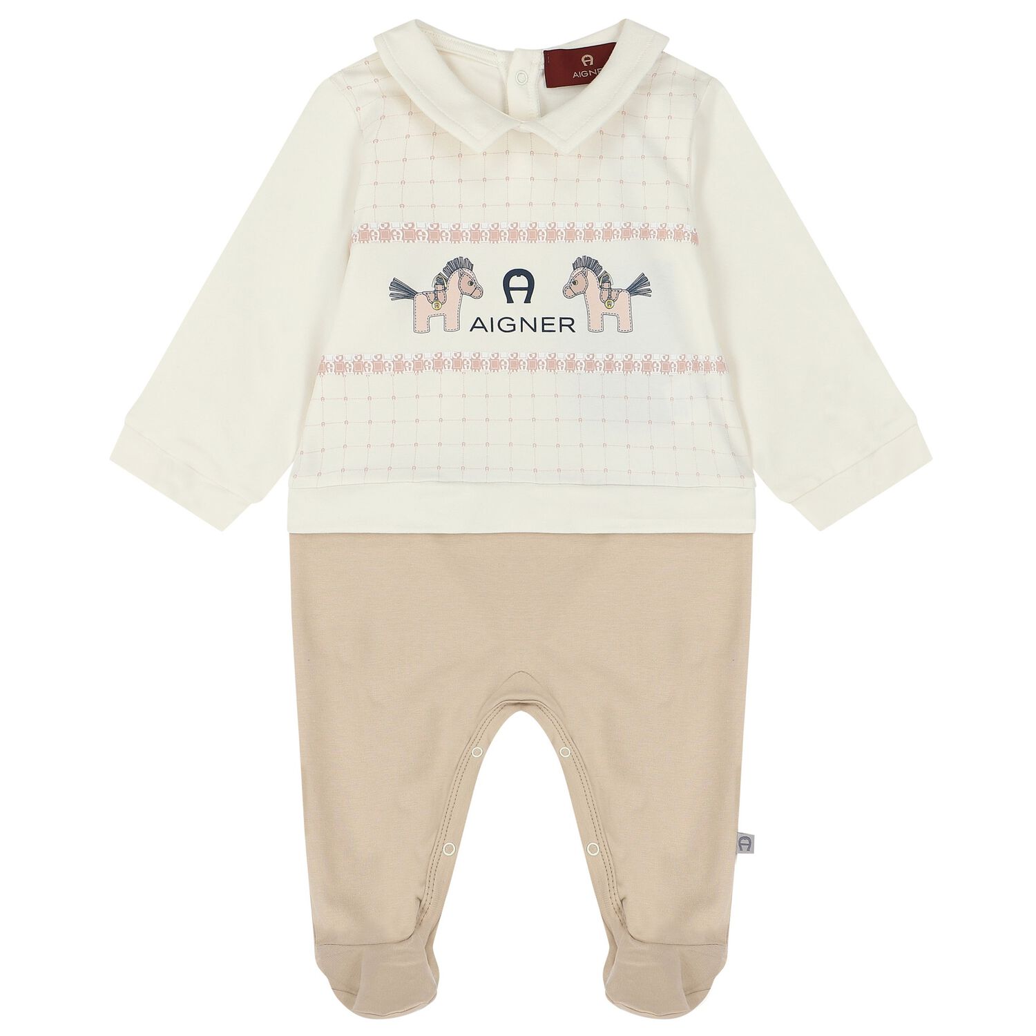 Ivory & Beige Horse & Logo Babygrow, 1, hi-res