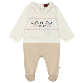 Ivory & Beige Horse & Logo Babygrow