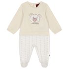 Beige & White Teddy Bear Babygrow, 1, hi-res