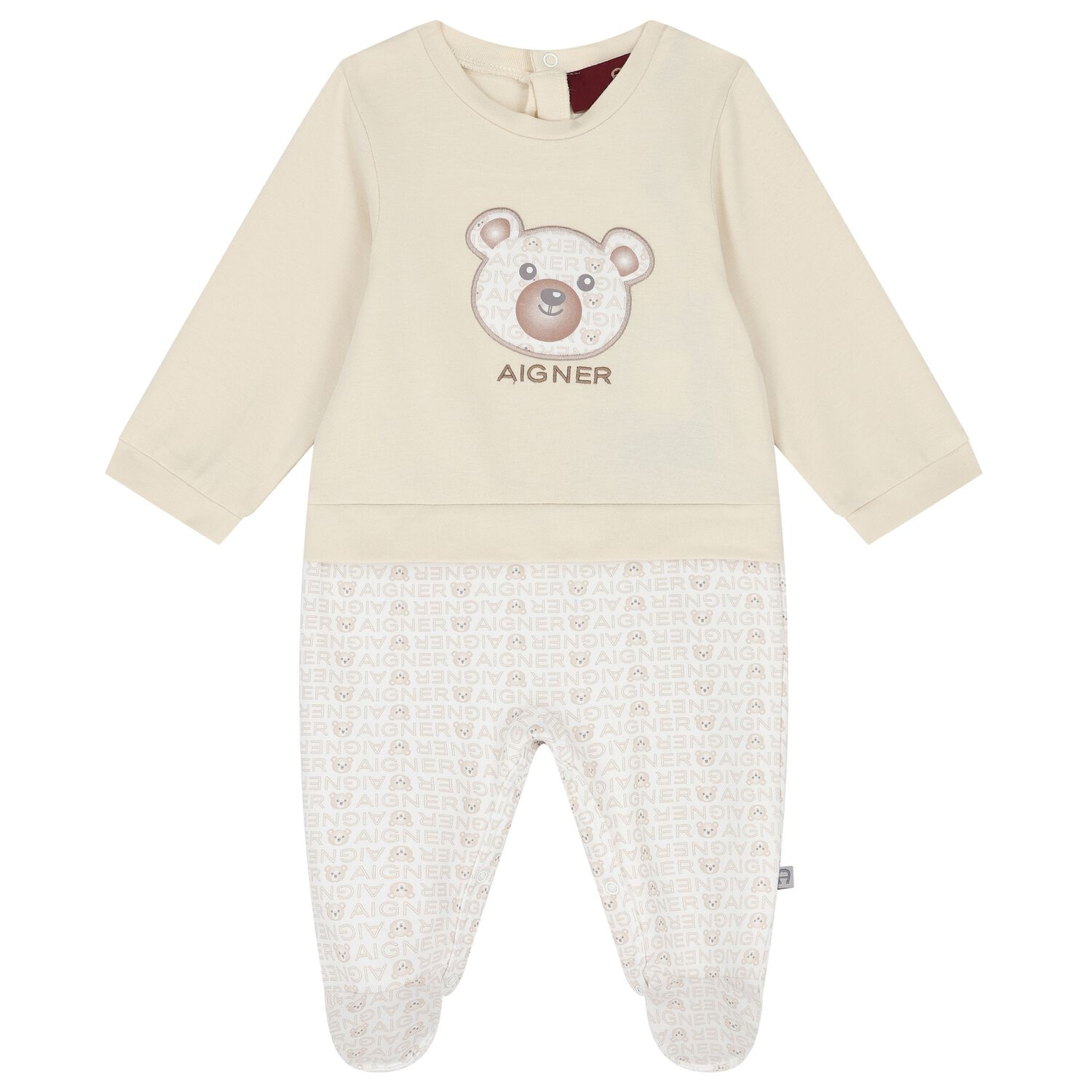 Beige & White Teddy Bear Babygrow, 1, hi-res