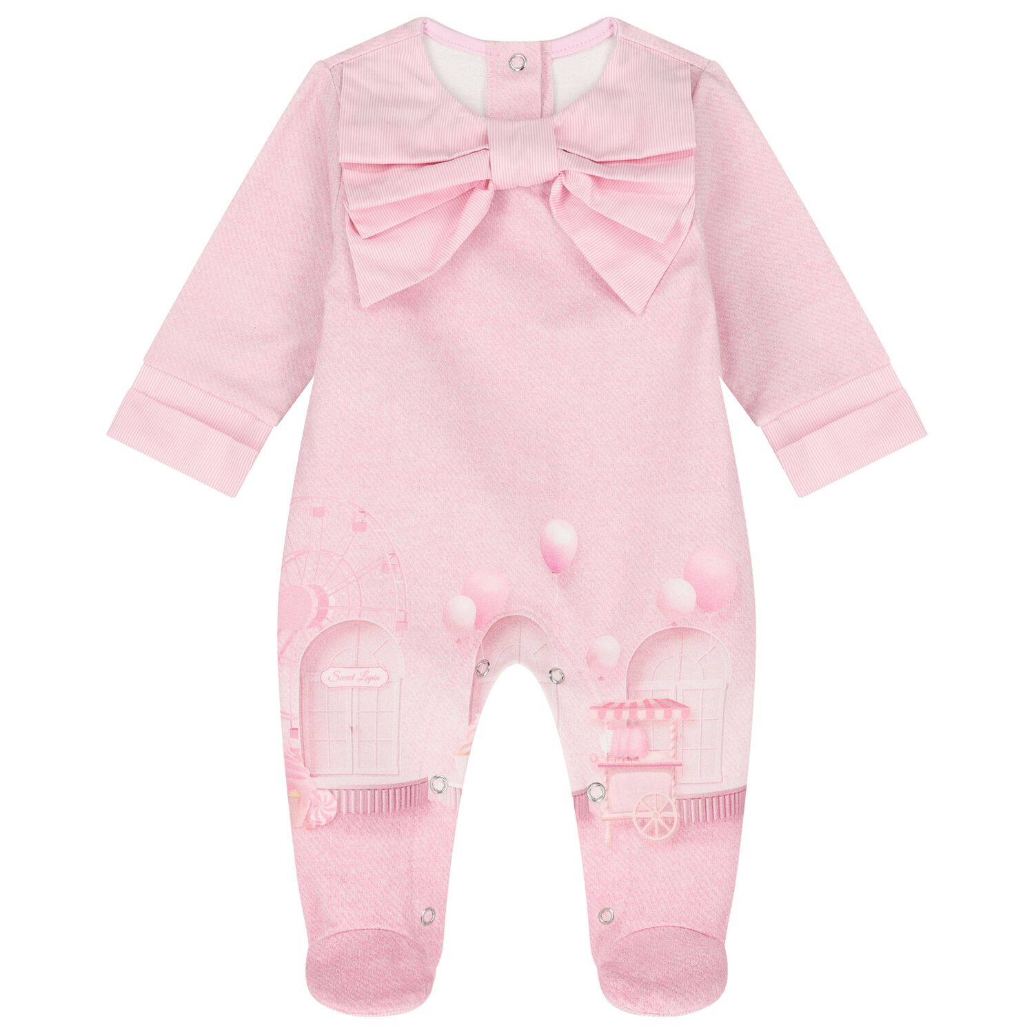 Baby Girls Pink Bow Babygrow, 1, hi-res image number null