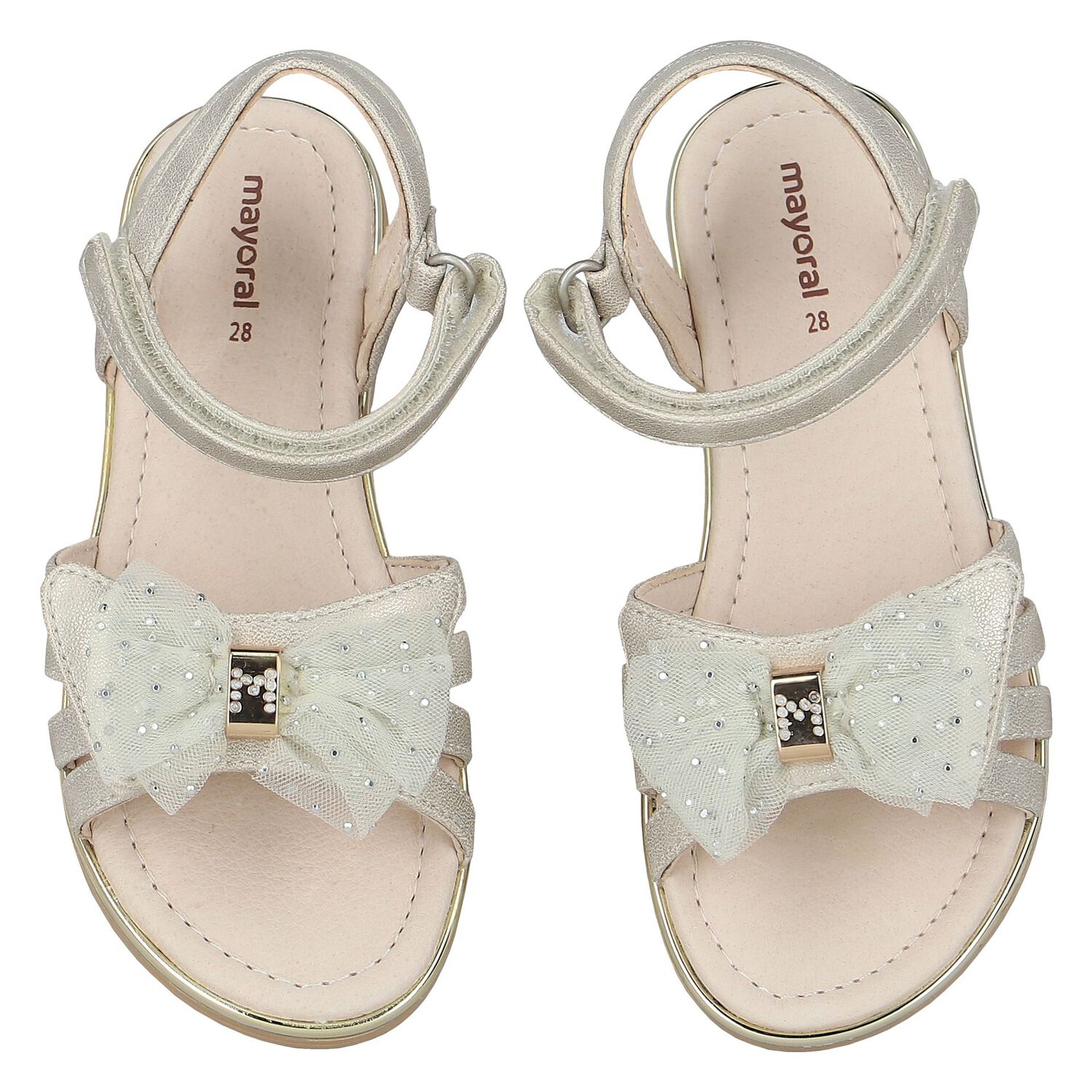 Girls Gold Embellished Bow Sandals, 1, hi-res image number null