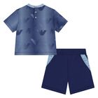 Younger Boys Blue Logo Shorts Set, 1, hi-res