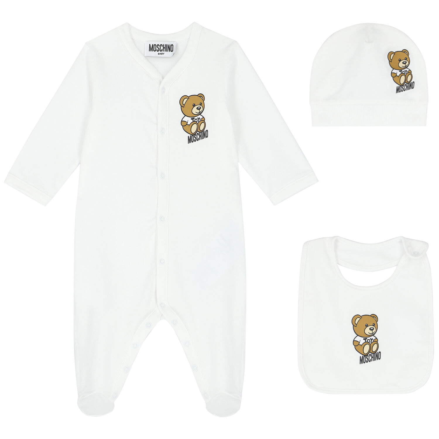 White Teddy Bear Logo Babygrow Set, 2, hi-res