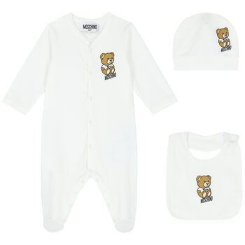 White Teddy Bear Logo Babygrow Set