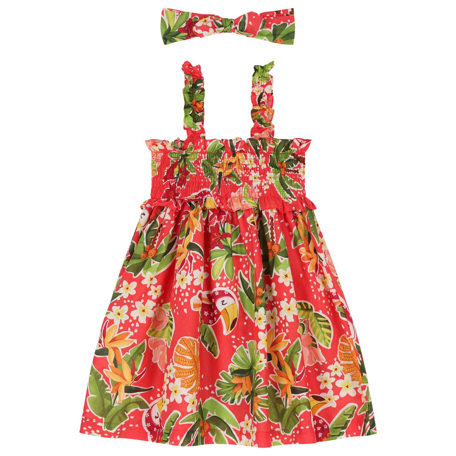 Girls Red Palm Tree Dress Set, 2, hi-res image number null