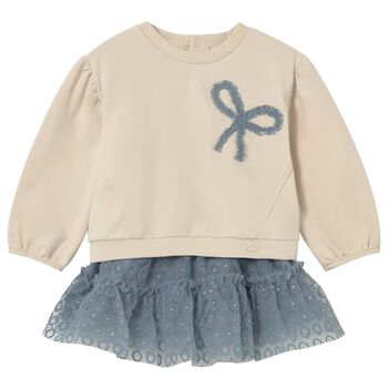 Younger Girls Beige & Blue Tulle Skirt Set