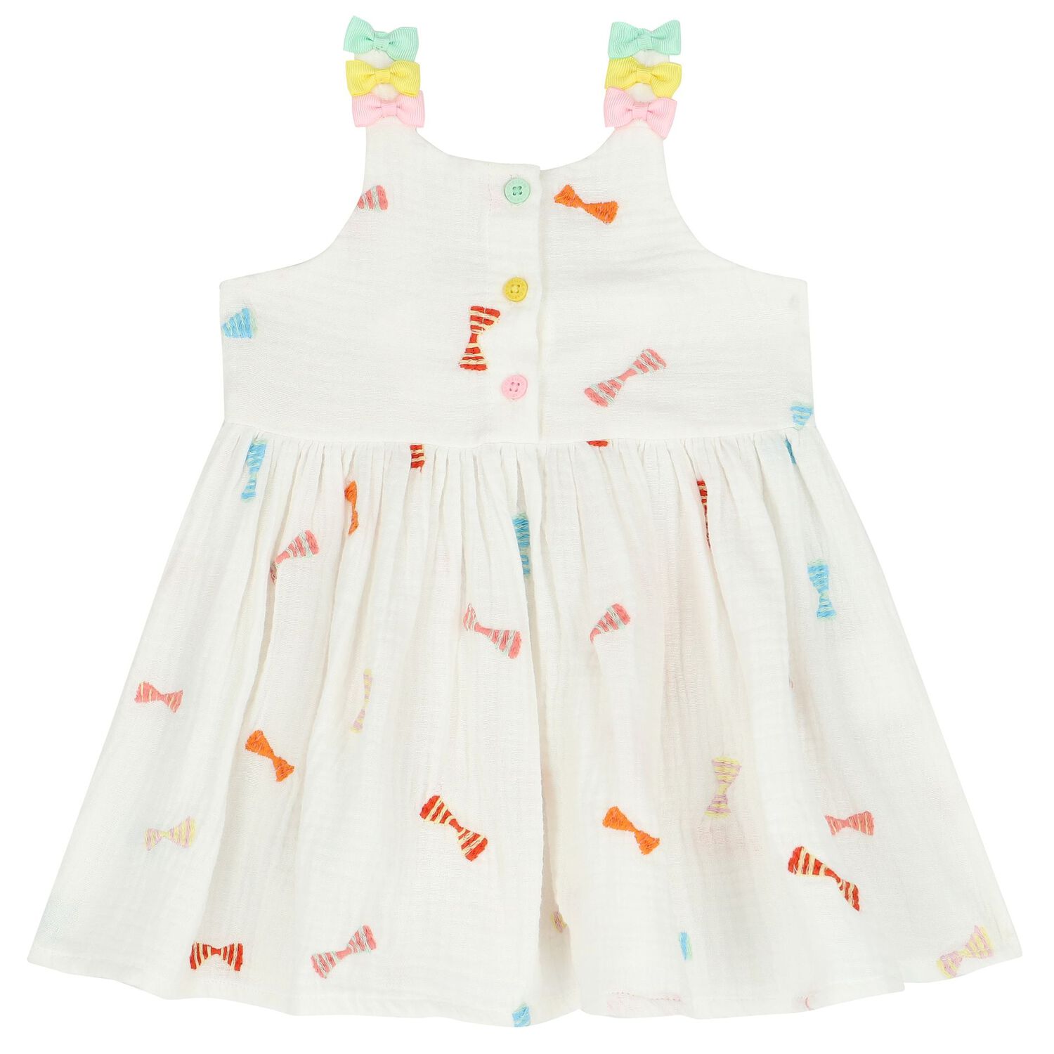 Younger Girls White Embroidered Bow Dress Set, 1, hi-res