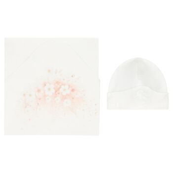 طقم بطانية باللون عاجية مزخرفة بالزهور للبنات 