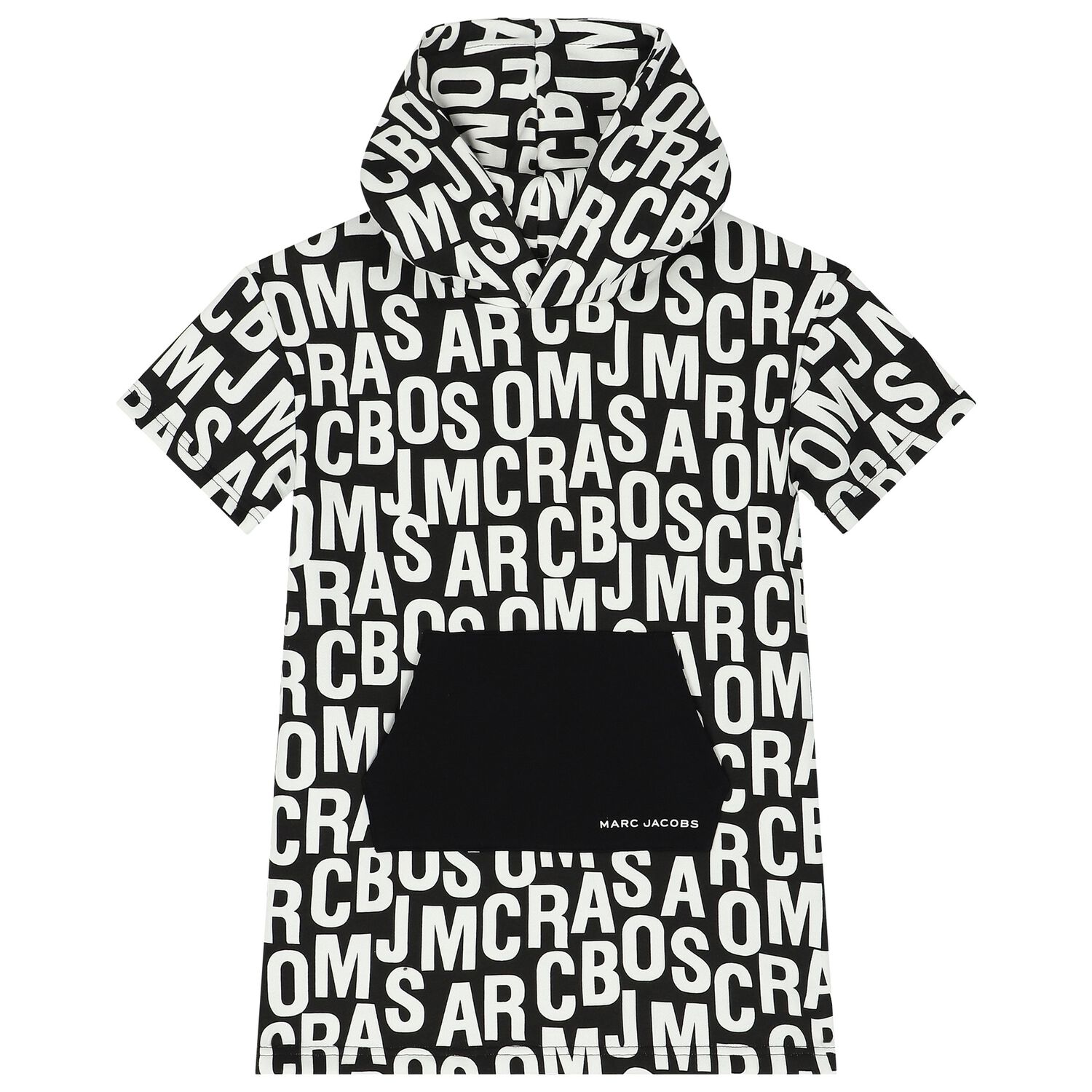 Girls Black & White Logo Hooded Dress, 1, hi-res image number null