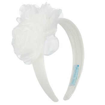 Girls White Flower Organza Headband