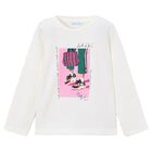 Girls Ivory Printed Long Sleeve Top, 2, hi-res