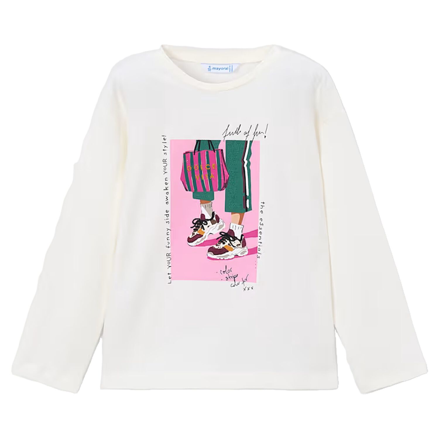 Girls Ivory Printed Long Sleeve Top, 2, hi-res