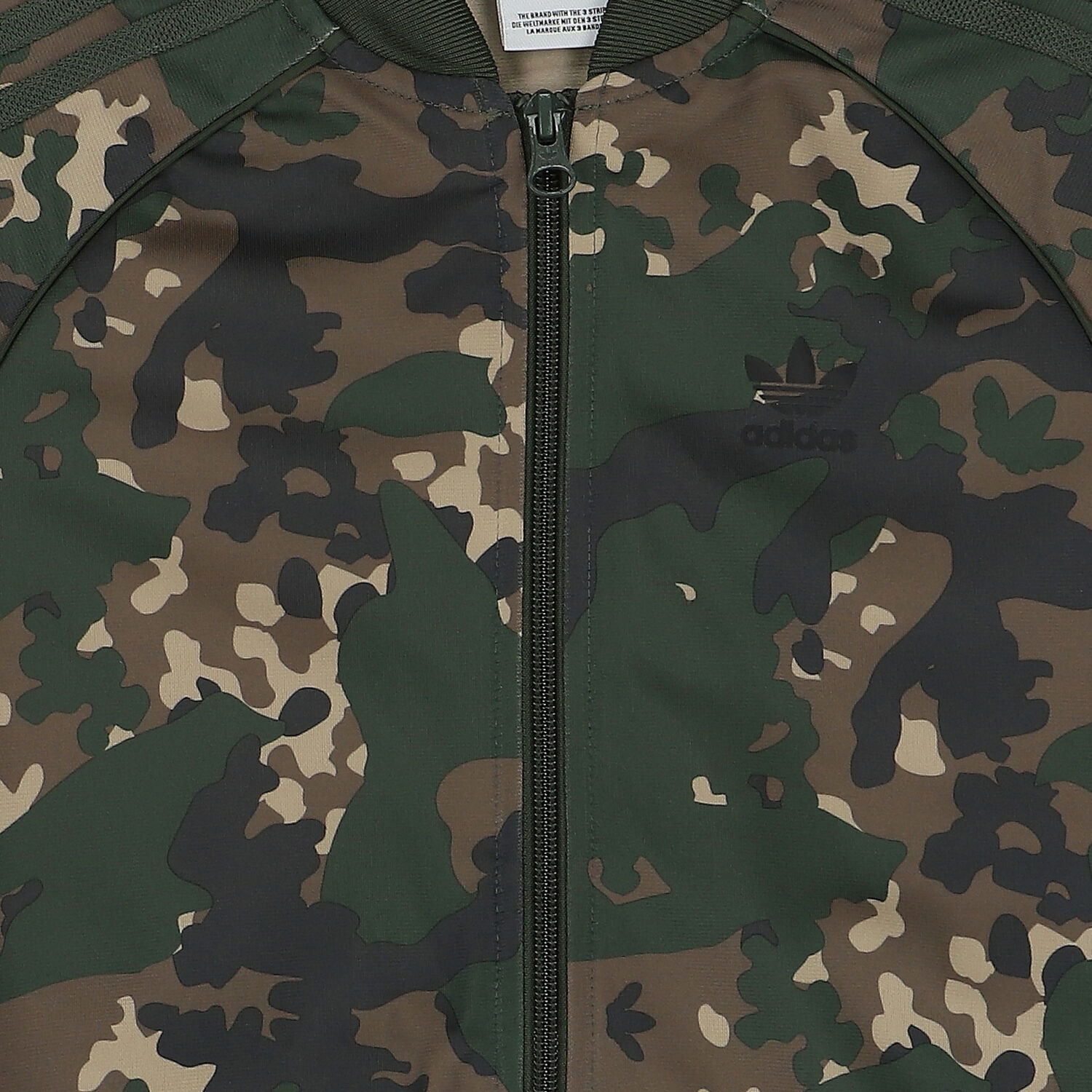 Green & Black Trefoil Logo Camouflage Zip Up Top, 1, hi-res