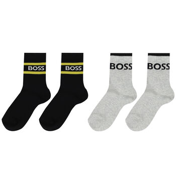 Boys Black & Grey Logo Socks (2 Pack)
