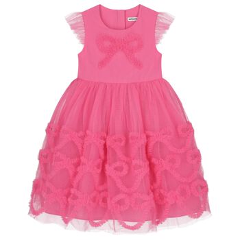 Girls Pink Bow Tulle Dress