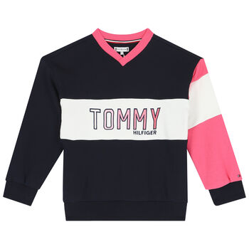 Girls Navy & Pink Logo Sweatshirt