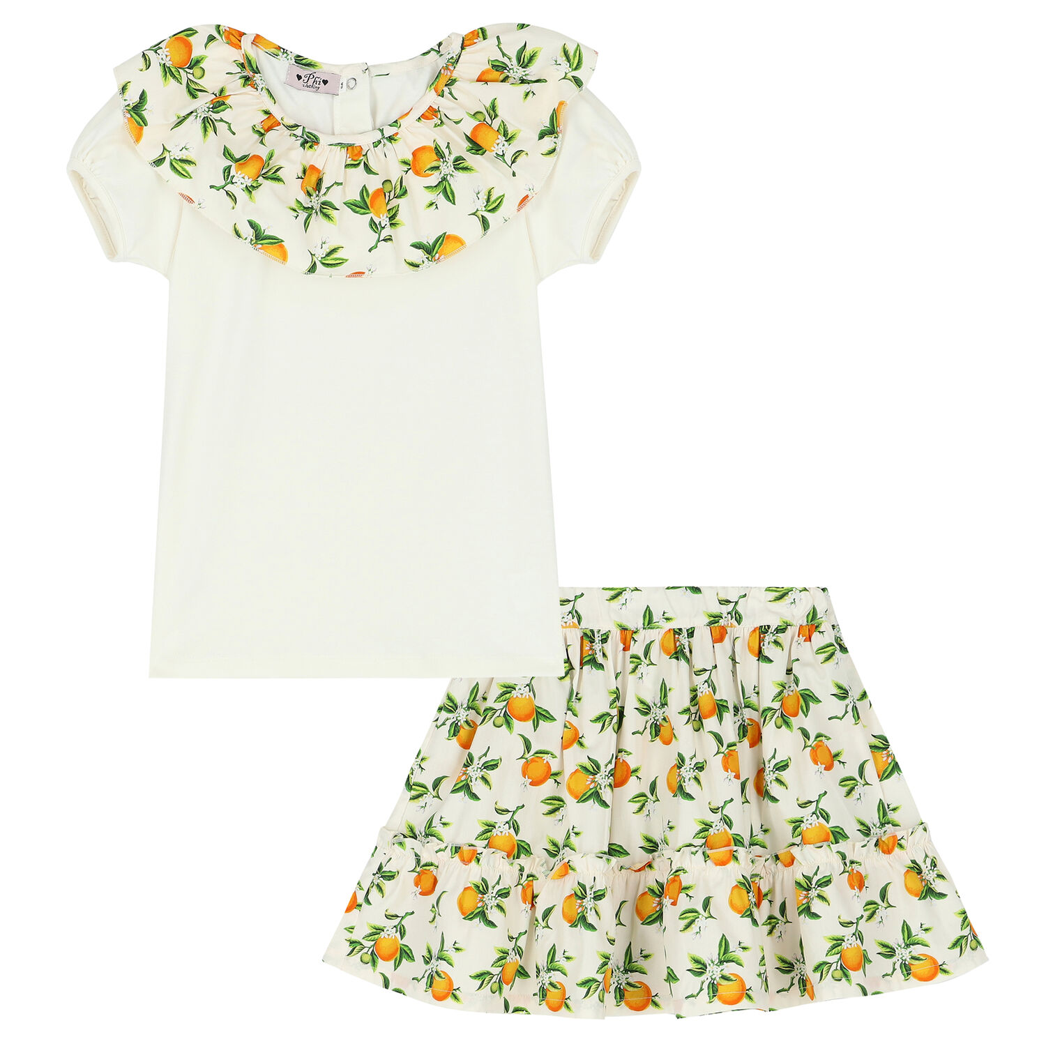 طقم تنورة باللون العاجي والبرتقالي, 1, hi-res