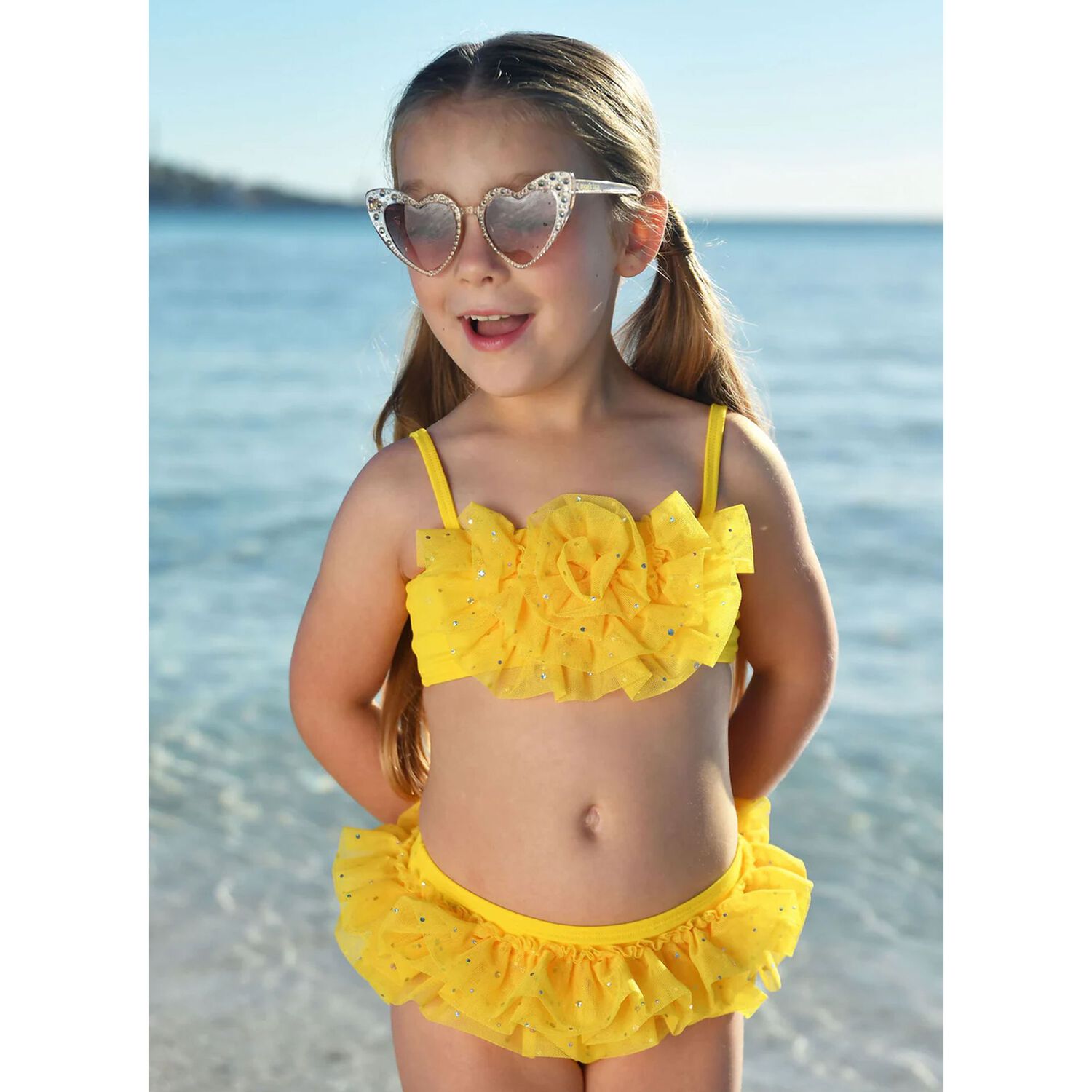 Girls Yellow Tulle Bikini, 1, hi-res image number null