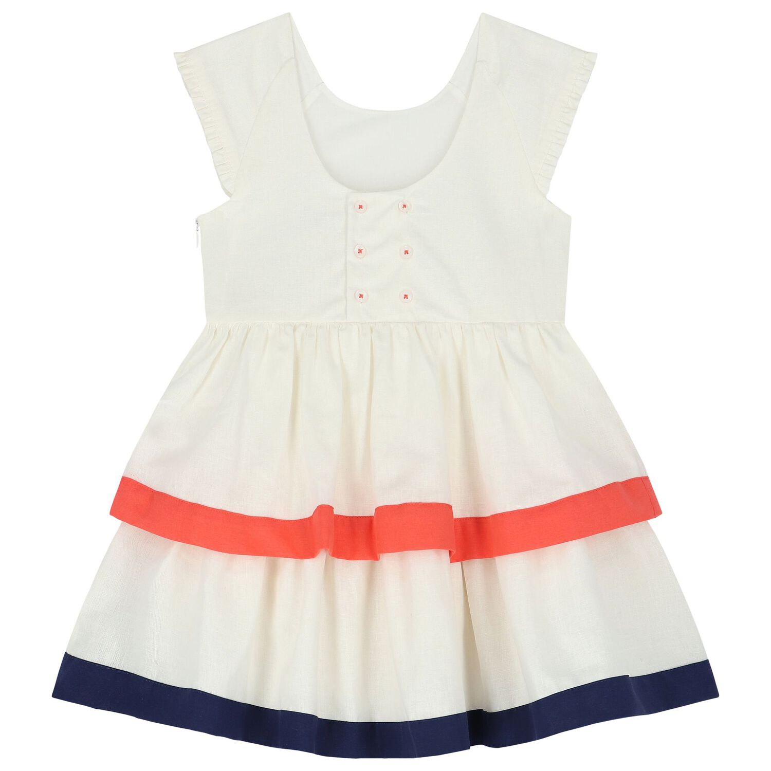 Girls White Bow Dress, 1, hi-res